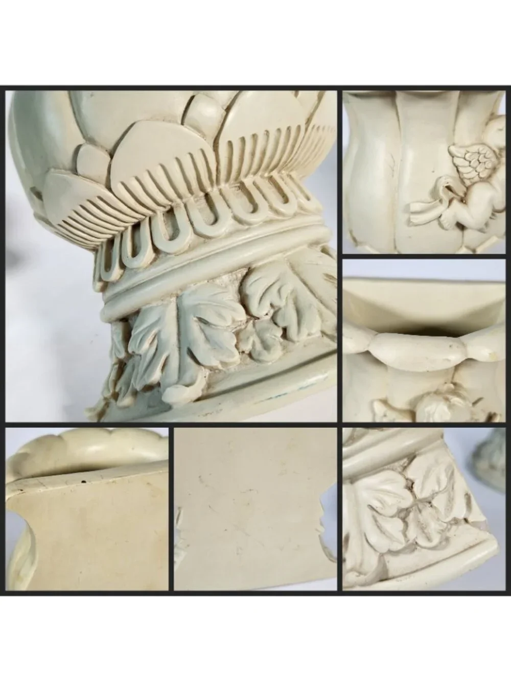 Resin Cherub Half Round Planter Set 2 Angel Semi Circle Vase Bookend Vtg Heavy